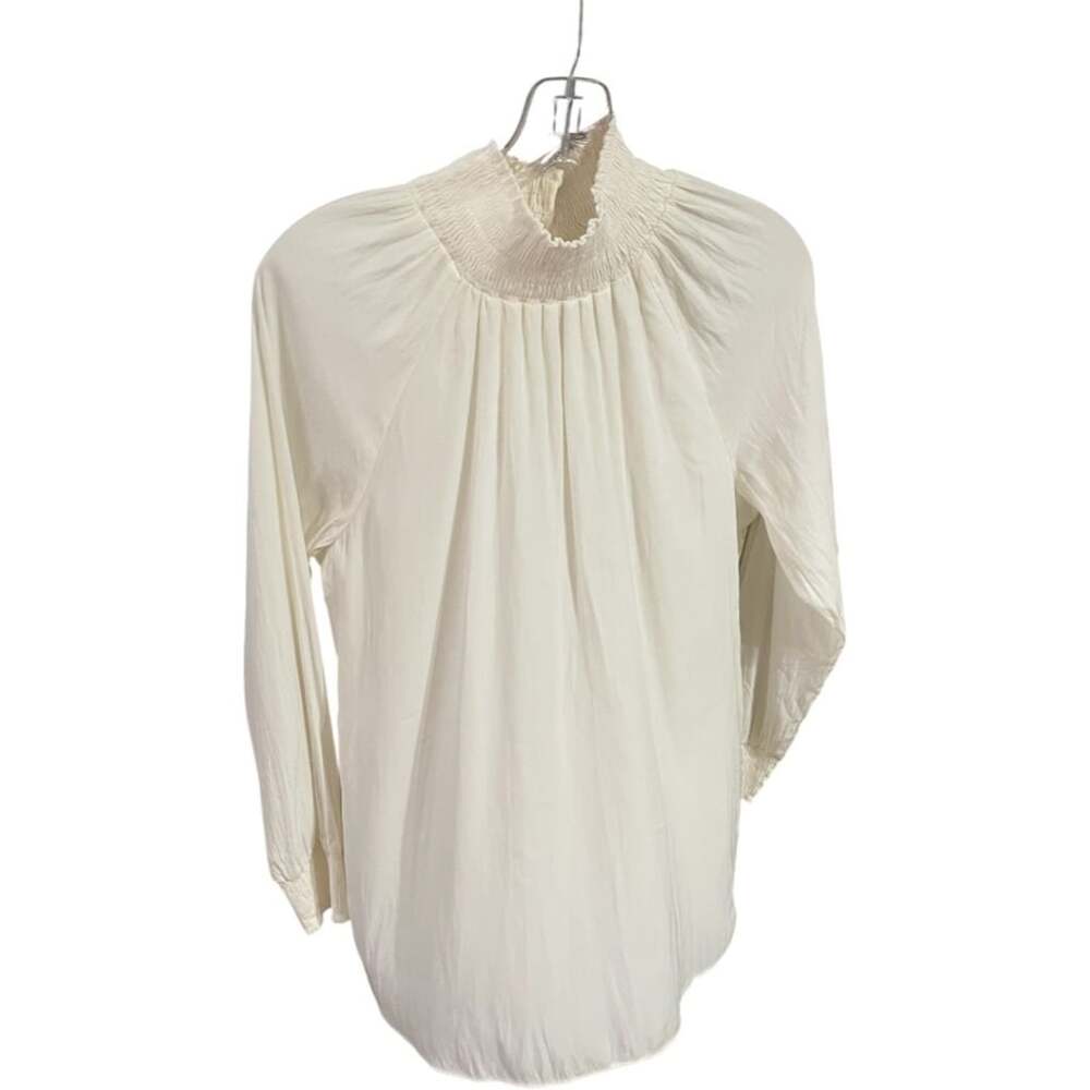 Chico's Romantic Ivory Smocked High Neck Pleated Blouse Size 1P